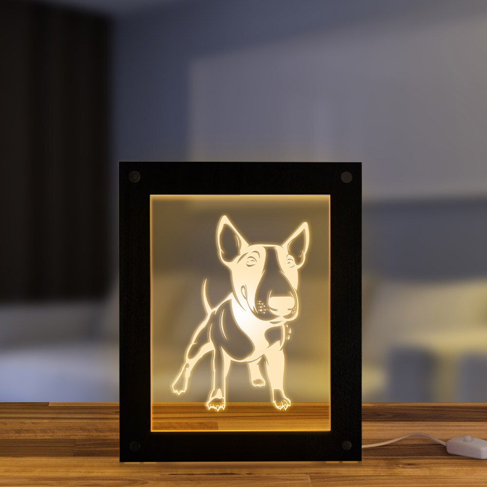 Bull Terrier Dog 3D Magic Night Lamp Photo Frame Kid Room Led Luminous Photo Frame USB Operated Sleepy Desk Lamp for by Woody Signs Co. - Handmade Crafted Unique Wooden Creative