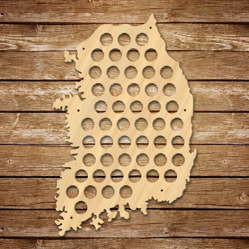 Republic Of Korea Cap Map Wooden Korea Decor Asian Map Of Korea Bottle Cap Display Holder Man Cave Lovers Gift by Woody Signs Co. - Handmade Crafted Unique Wooden Creative
