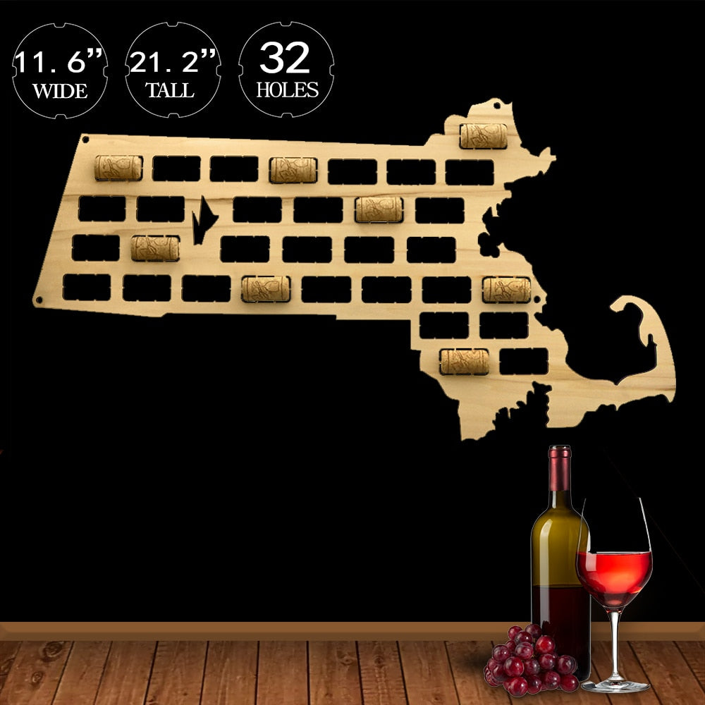 Massachusetts State Cork Map USA State Wall Map Cork Reused Display Wood Cutout Housewarming by Woody Signs Co. - Handmade Crafted Unique Wooden Creative