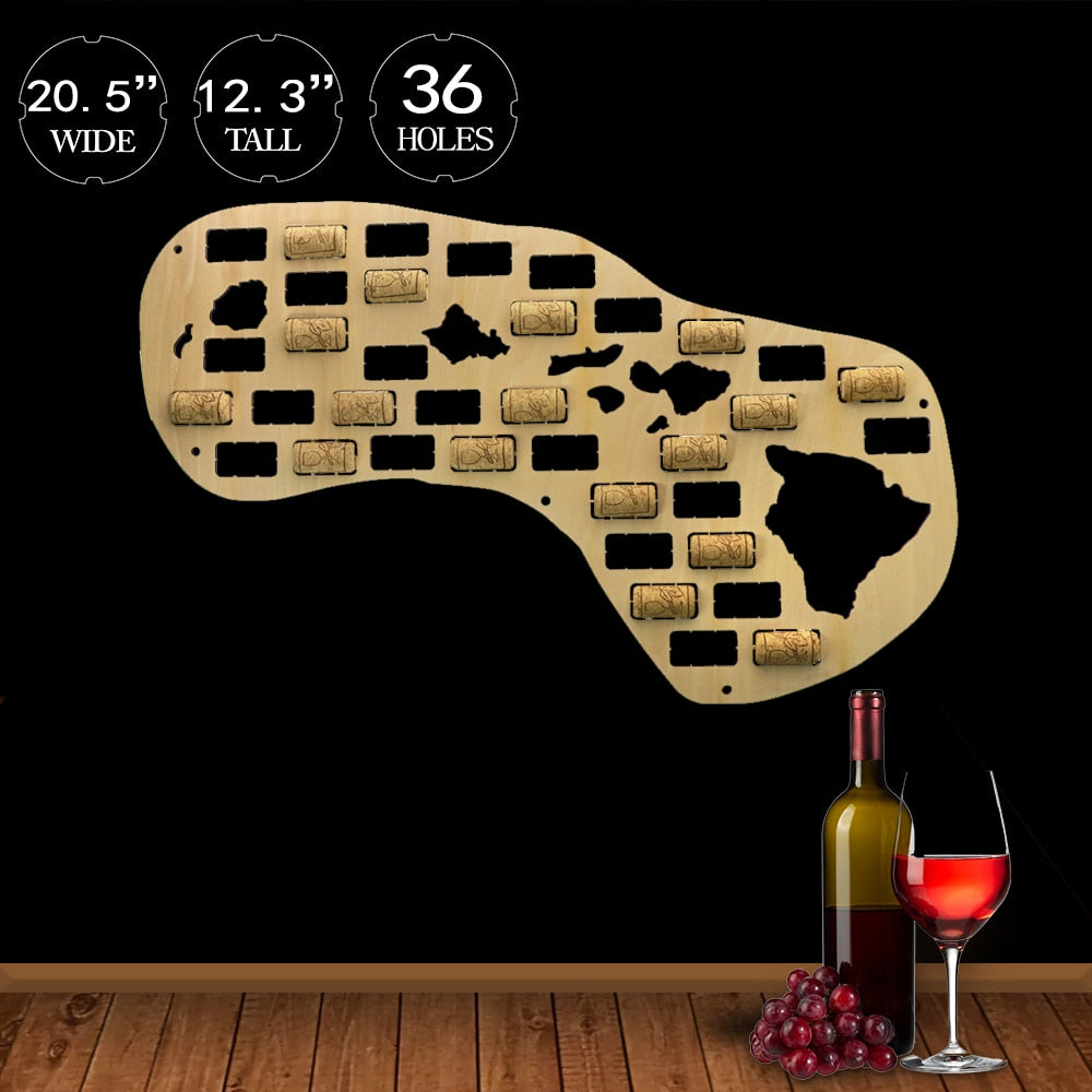U.S. State of Hawaii Cork Wall Display Map Hawaii Shaped Handcrafted Wooden Hawaii Island by Woody Signs Co. - Handmade Crafted Unique Wooden Creative