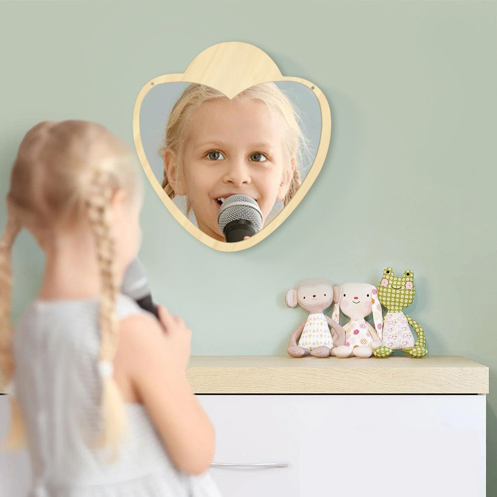 Heart Shaped Acrylic Wall Mirror with Wooden Back Girl Room Decoration Make-up Wall Mirror Valentines Day Gift For Her by Woody Signs Co. - Handmade Crafted Unique Wooden Creative