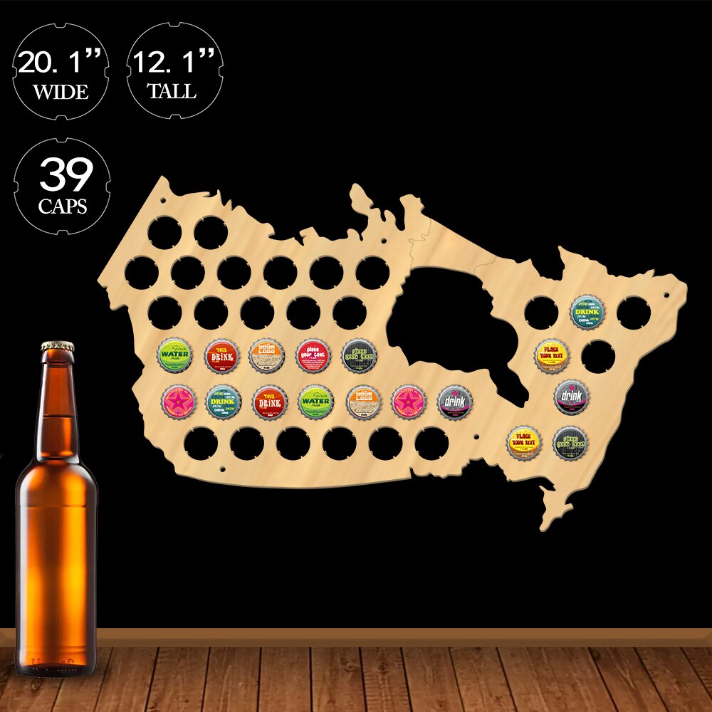 Creative Wooden Craft  Canada  Cap Map  Bottle Cap Display Holder   For Pub Bar by Woody Signs Co. - Handmade Crafted Unique Wooden Creative