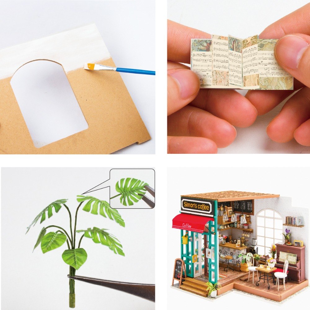 DIY Simon's Coffee with Furnitures Miniature Wooden Doll House Model DG109 by Woody Signs Co. - Handmade Crafted Unique Wooden Creative