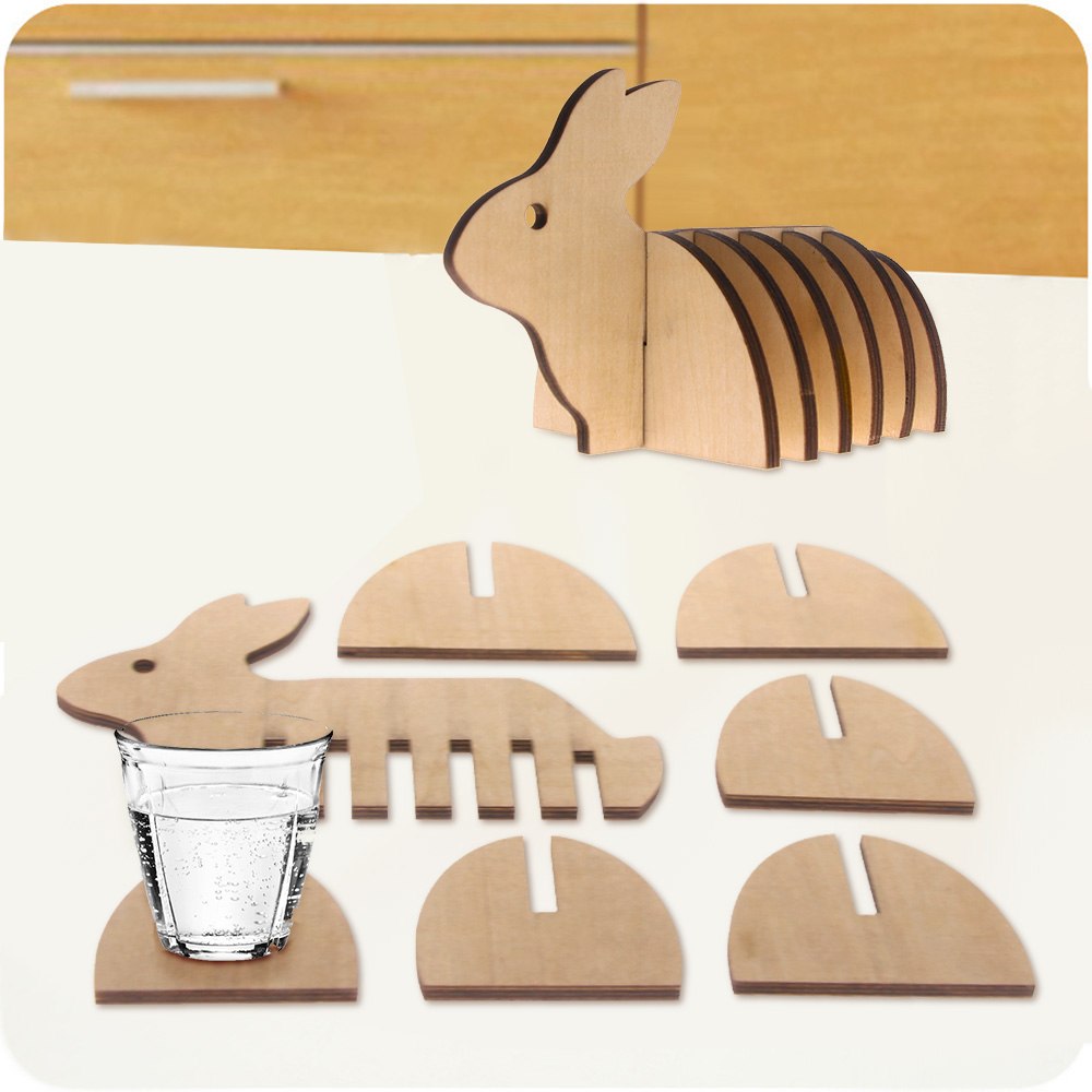 7Pieces/Set Lovely Bunny Art Decoration Wooden Pin Coaster Creative Rabbit Coffee Cup Mat Personality Table Decor by Woody Signs Co. - Handmade Crafted Unique Wooden Creative