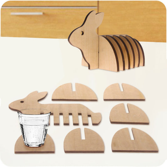 7Pieces/Set Lovely Bunny Art Decoration Wooden Pin Coaster Creative Rabbit Coffee Cup Mat Personality Table Decor by Woody Signs Co. - Handmade Crafted Unique Wooden Creative
