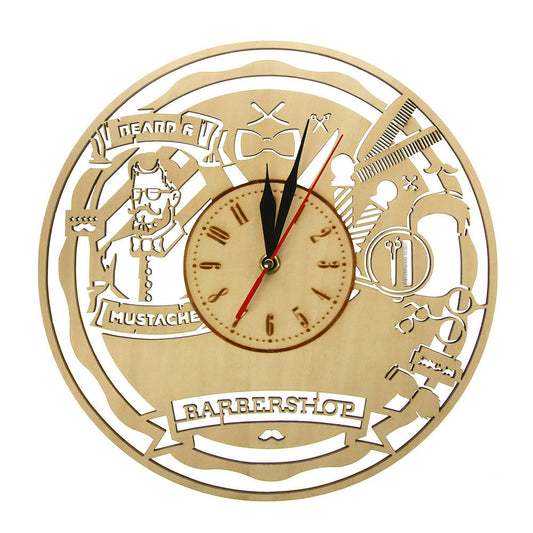 Vintage Barber Shop Wooden Wall Clock Beauty Salon  Decor Silent Sweep Clock Watch Hairdresser Gift Shaving Barber Tools by Woody Signs Co. - Handmade Crafted Unique Wooden Creative