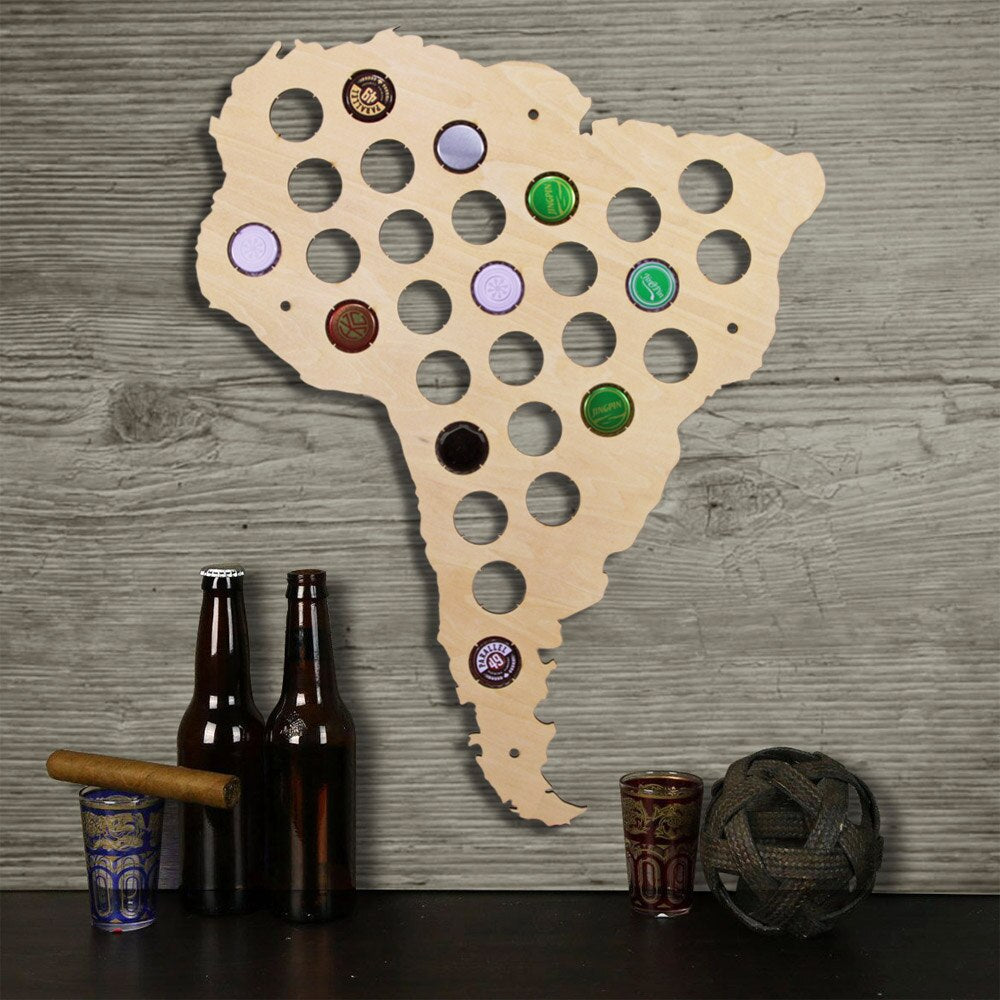 Wall Mounted Wood Map South America Cap Map Cap Collect Gadget Art Wall Indoor Decor by Woody Signs Co. - Handmade Crafted Unique Wooden Creative
