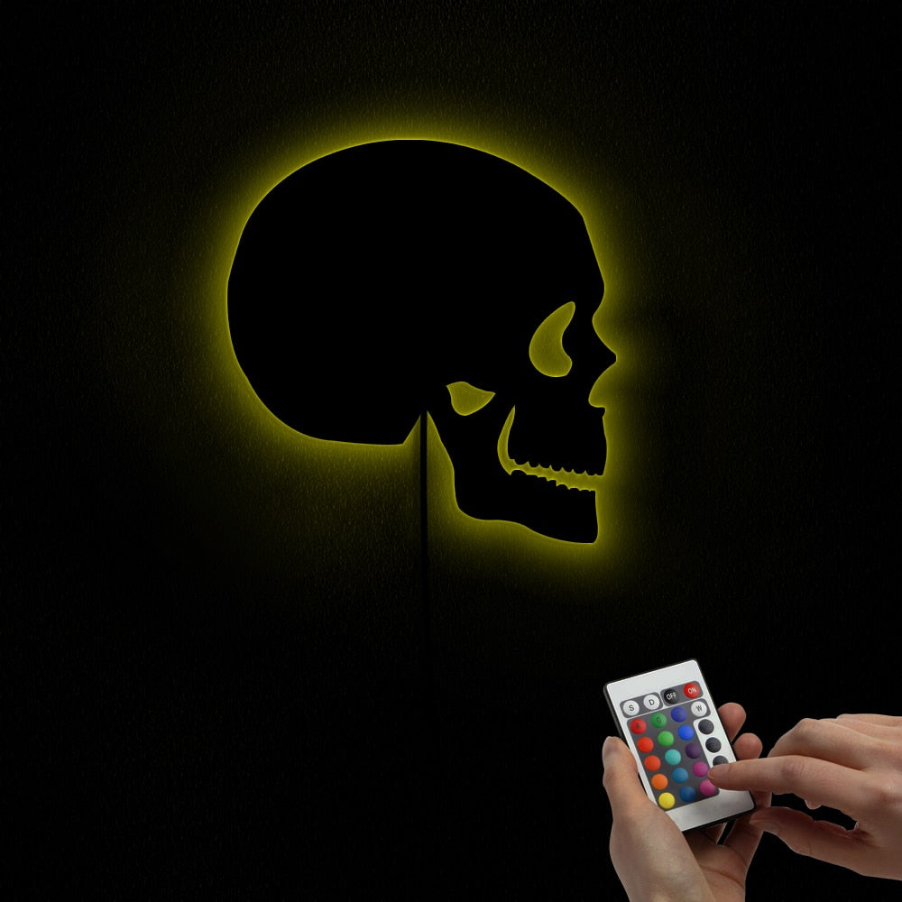 Skull Head Wall Mirror Day of The Dead Skeleton Head Acrylic Mirror With LED Lighting Halloween Horror Decor by Woody Signs Co. - Handmade Crafted Unique Wooden Creative