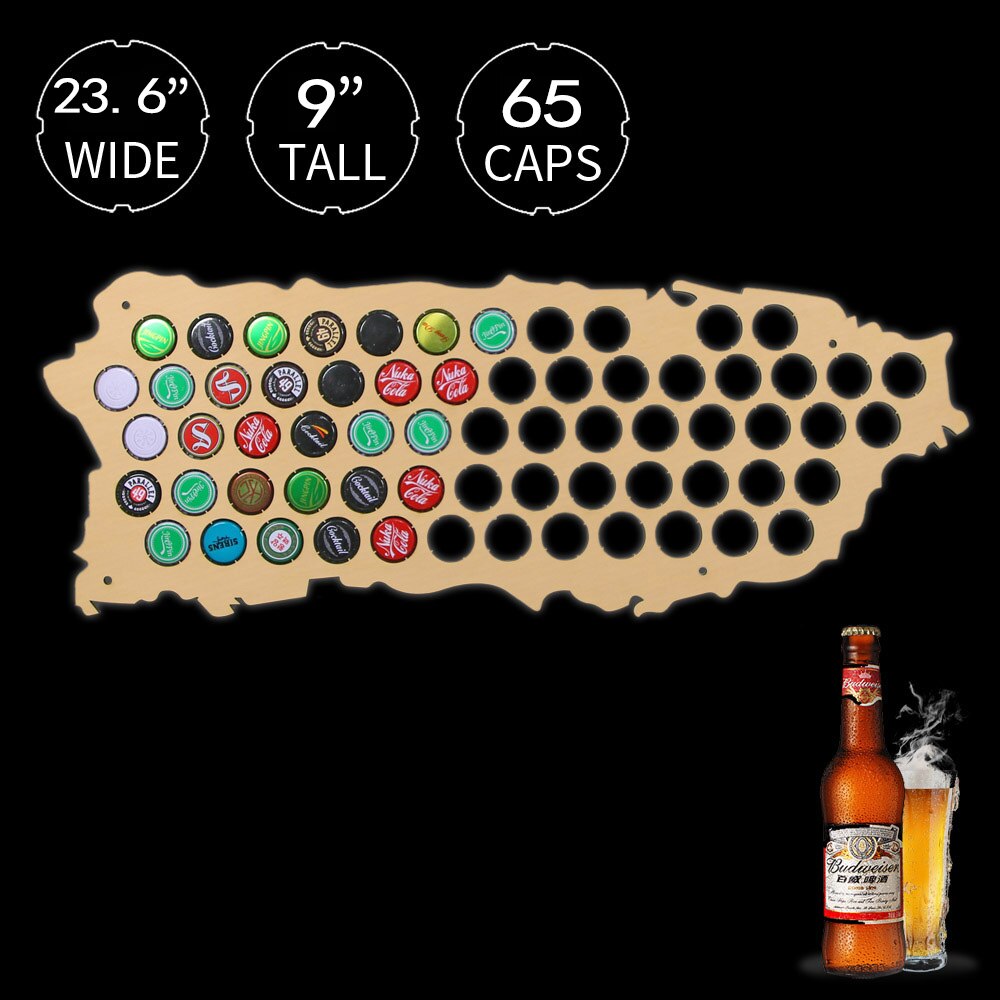 Wall Mounted Cap Map Of Puerto Rico Wooden Map Display Board Wood Craft For Cap Collector Drinker by Woody Signs Co. - Handmade Crafted Unique Wooden Creative
