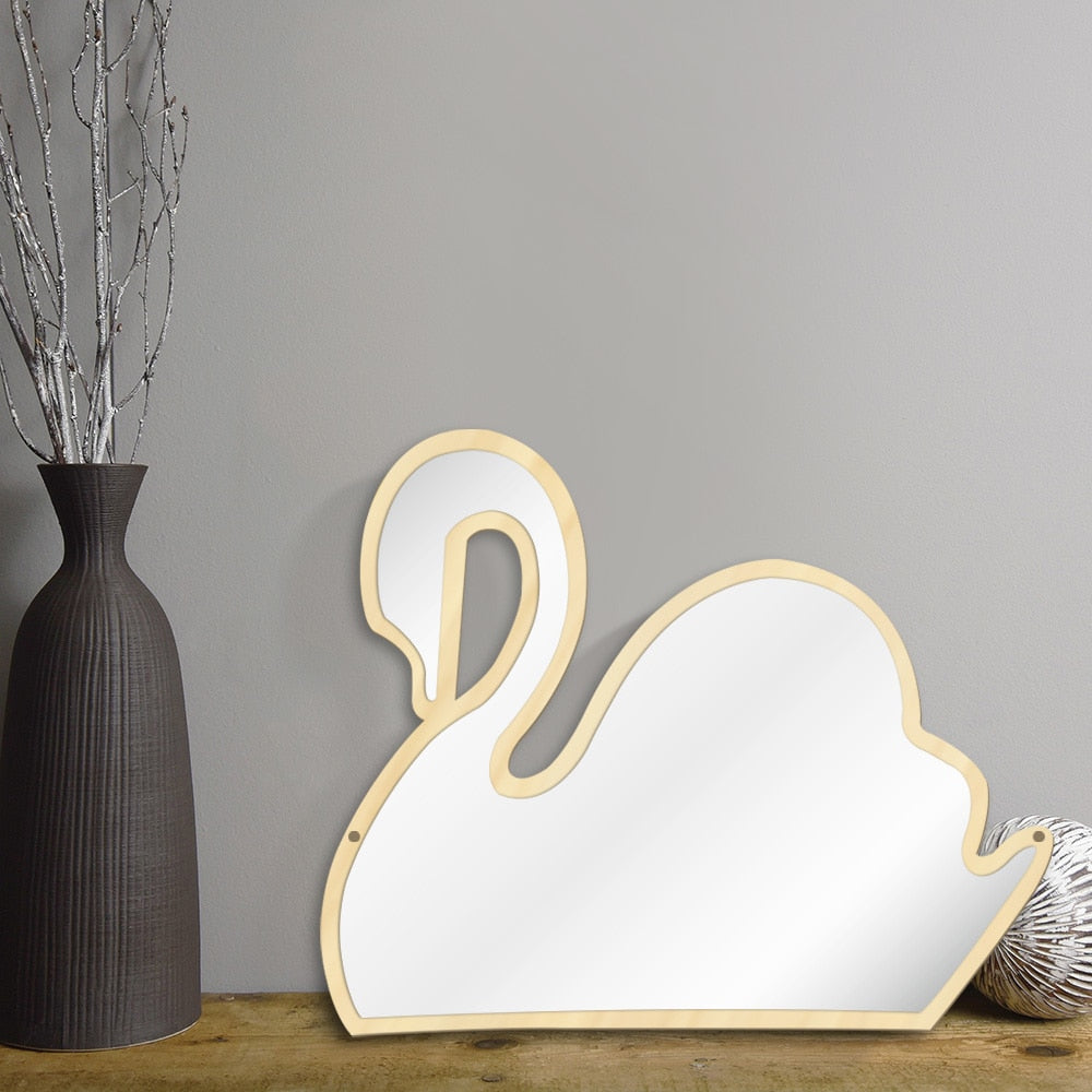 Magical Children Mirror Sleeping Swan Wood and Acrylic Make-up Mirror Baby Kids Girl Room Swan Princess Wall Mirror by Woody Signs Co. - Handmade Crafted Unique Wooden Creative