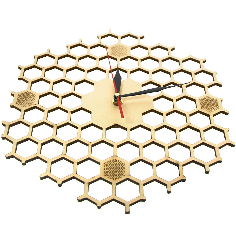 Honeycomb Inspired Wooden Wall Clock With Non Ticking Silent Sweep Minimalist Clock Hexagonal Kitchen  Bee Lovers by Woody Signs Co. - Handmade Crafted Unique Wooden Creative