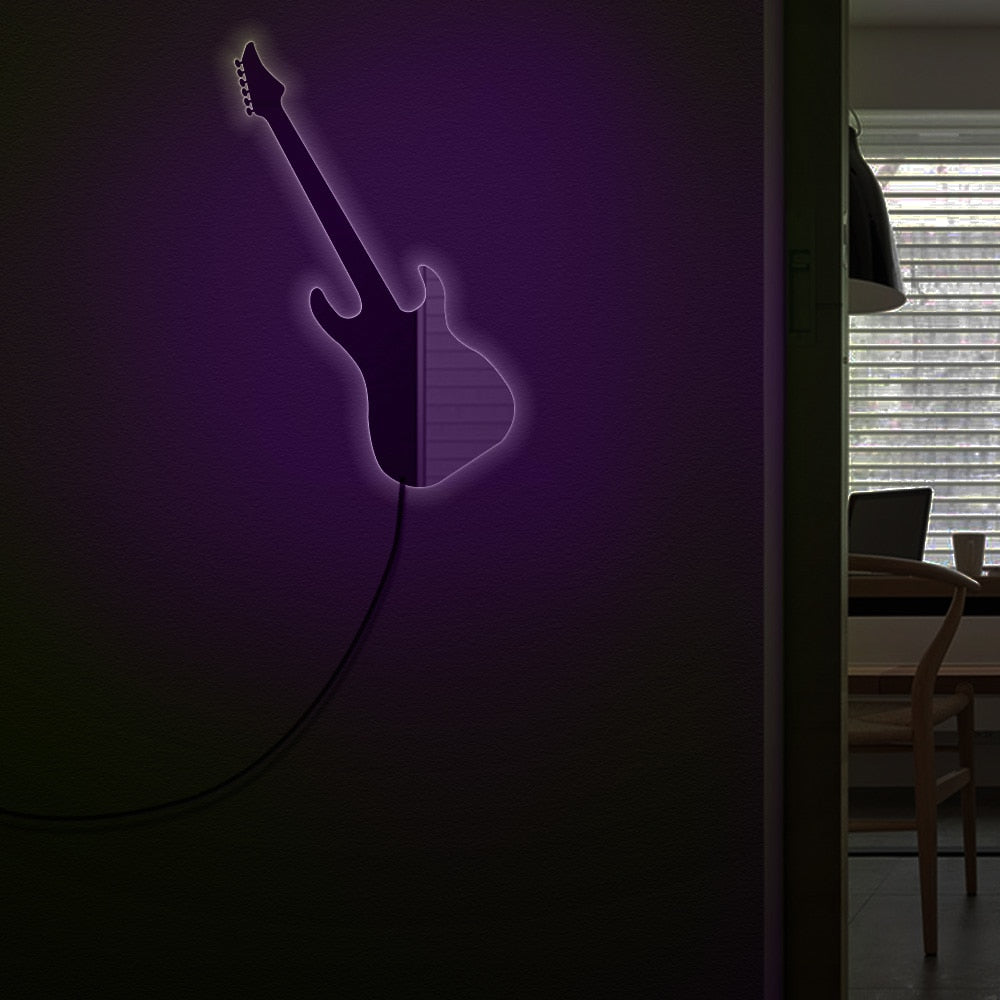 Rocking Guitar LED Lighting Wall Mirror Rock'n'Roll Electronic Guitar Handmade Acylic Mirror For Music Room Studio by Woody Signs Co. - Handmade Crafted Unique Wooden Creative