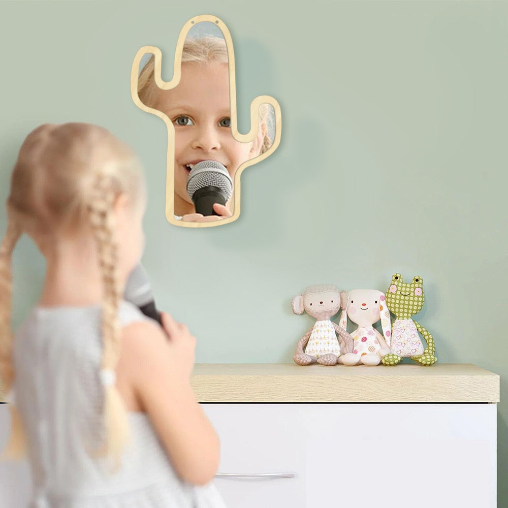 Desert Cactus Acrylic Wall Mirror With Wooden Back Cactus Hanging Interiors Make-up Mirror Cactus by Woody Signs Co. - Handmade Crafted Unique Wooden Creative
