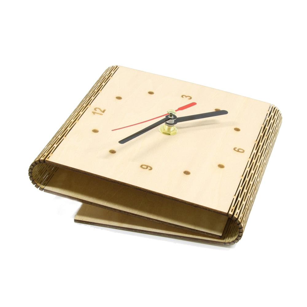 Flex Time Clock Sleek Minimalist Wood Table Clock Custom Living Hinge Wooden Desk Clock Modern Simple Wooden Clock by Woody Signs Co. - Handmade Crafted Unique Wooden Creative
