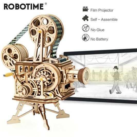 183pcs Vintage Diy 3D Hand Crank Film Projector Wooden Puzzle Game Assembly Vitascope Toy Gift for Children Adult by Woody Signs Co. - Handmade Crafted Unique Wooden Creative