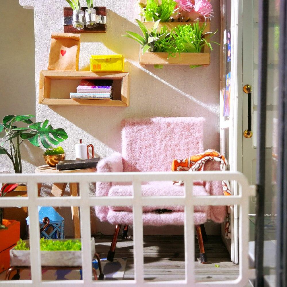 DIY Balcony Daydreaming with Furniture Miniature Wooden Doll House Model DGM05 by Woody Signs Co. - Handmade Crafted Unique Wooden Creative