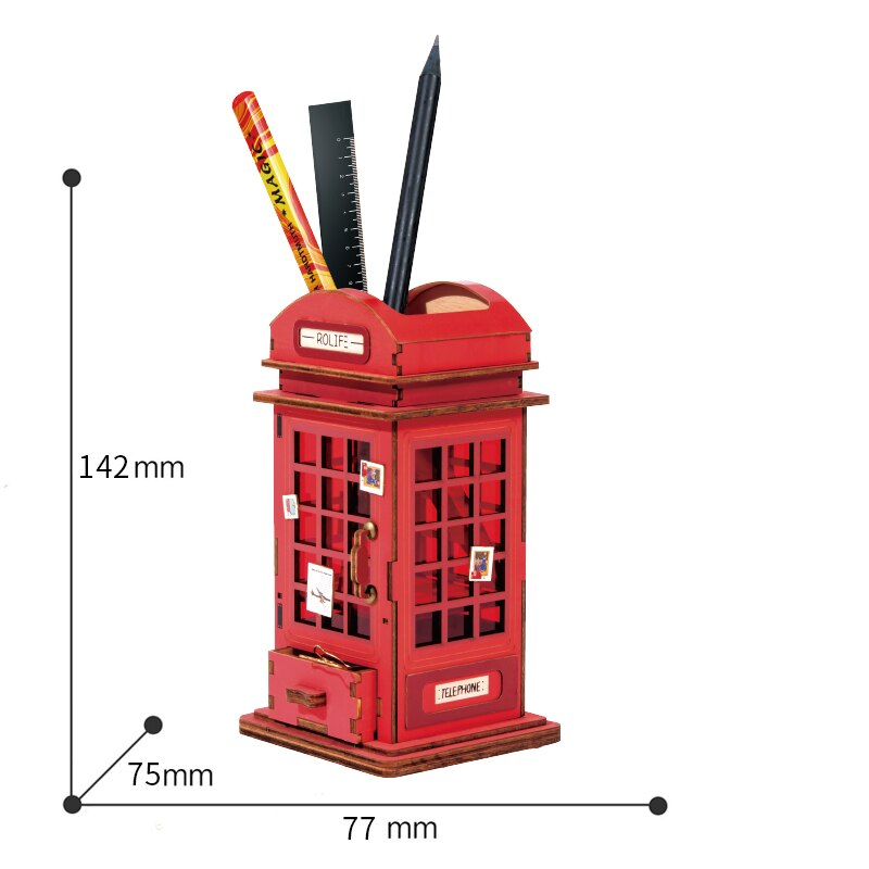 New Arrival Creative DIY Phone Booth 3D Penholder Gift for Child TG13 (TG13 Phone Booth) by Woody Signs Co. - Handmade Crafted Unique Wooden Creative