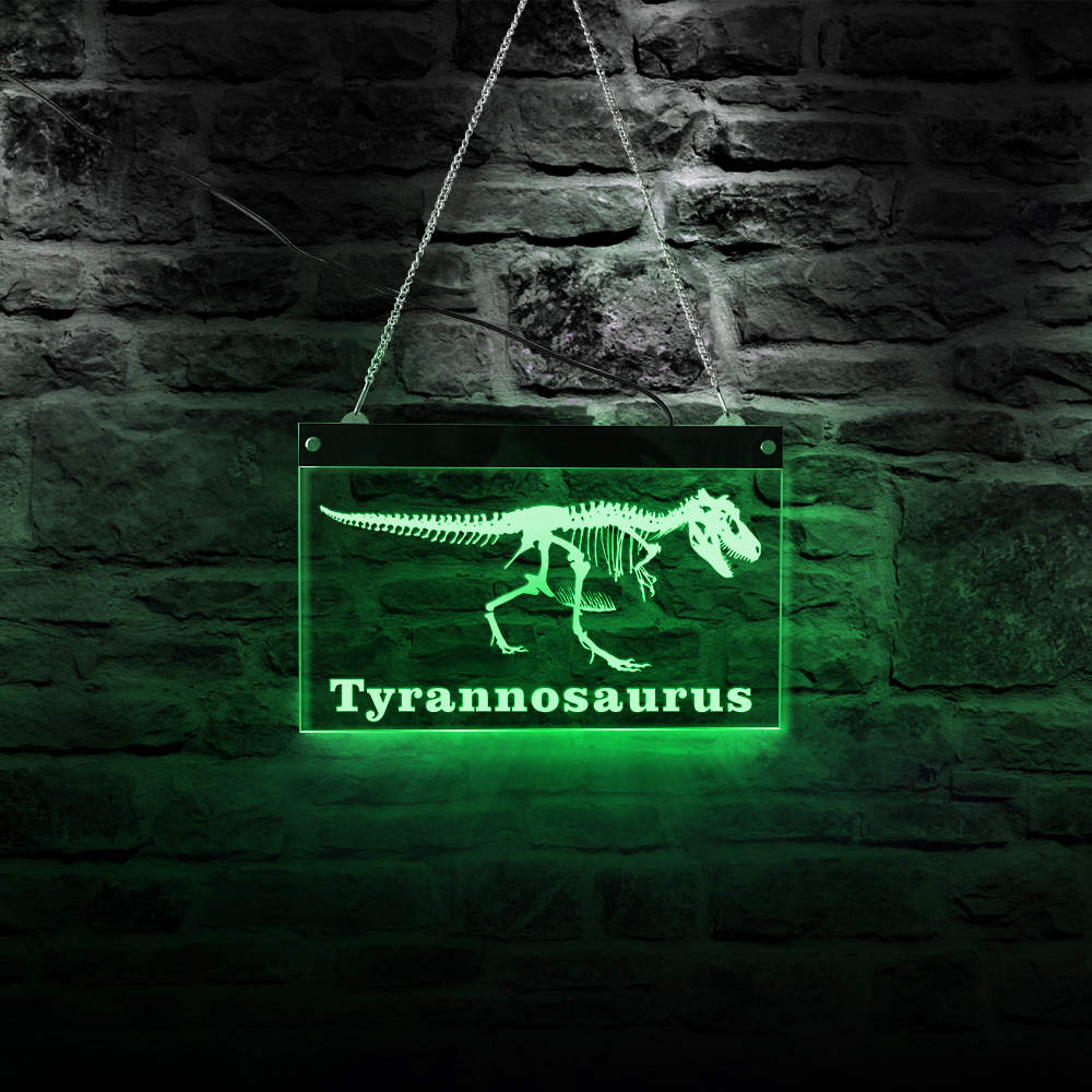 Tyrannosaurus Rex Skeleton LED Neon Sign Museum LED Lighting Wall Sign Dinosaur T-Rex Acrylic LED Edge Lighting Art by Woody Signs Co. - Handmade Crafted Unique Wooden Creative