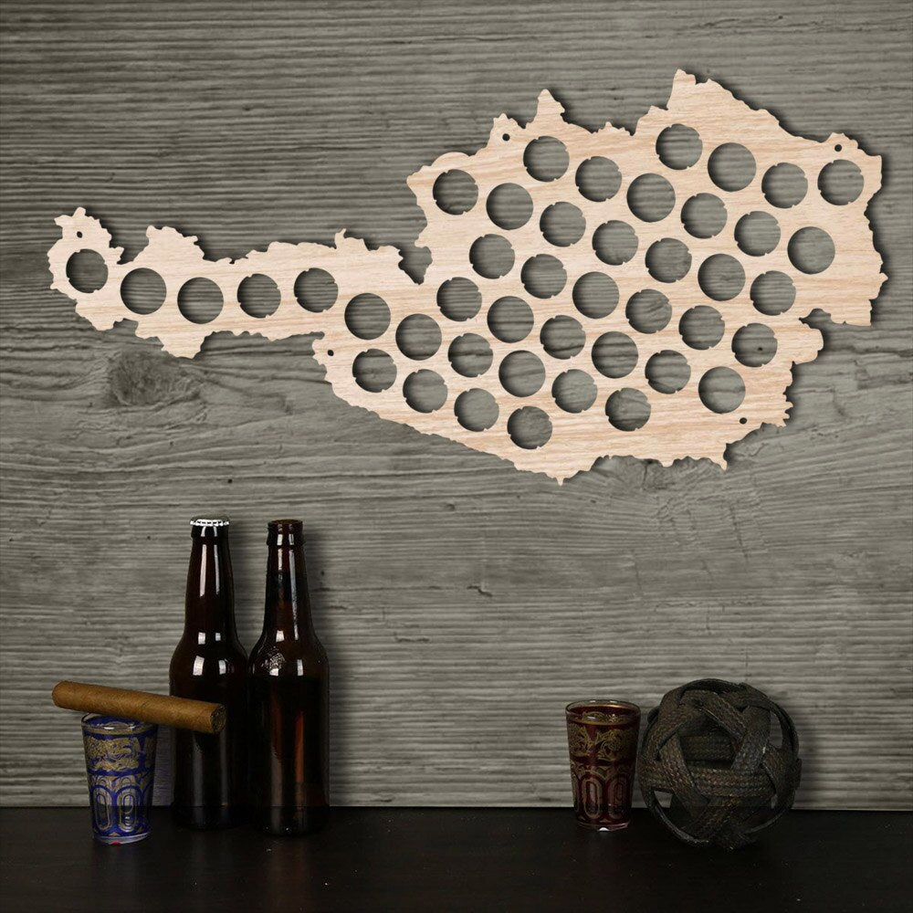 Wooden Cap Maps Bottle Caps Map of Austria For Cap Collector Drinker Wood Crafts by Woody Signs Co. - Handmade Crafted Unique Wooden Creative