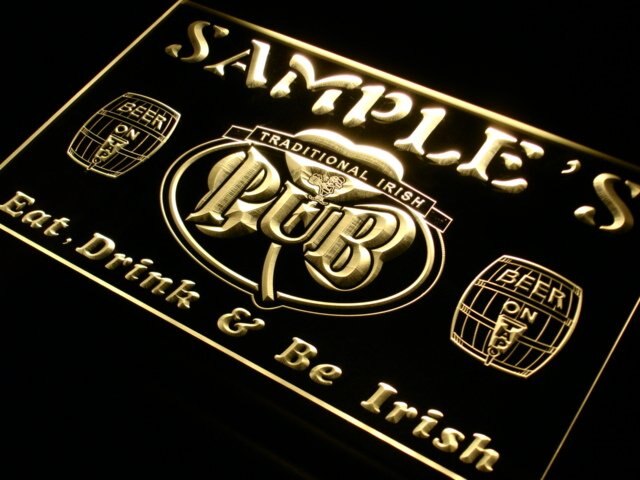 pa Name  Custom Irish Pub Shamrock Bar  Neon Light Signs with On/Off Switch 7 Colors 4 Sizes by Woody Signs Co. - Handmade Crafted Unique Wooden Creative