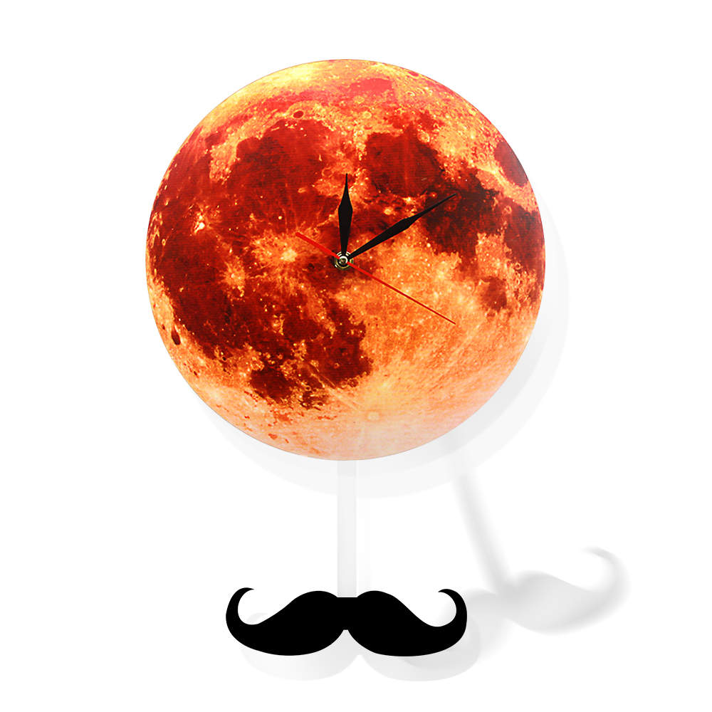 Golden Moon Pendulum Wall Clock Swinging on the Moon Space Galaxy Supermoon Full Moon Clock with Swinging Pendulum by Woody Signs Co. - Handmade Crafted Unique Wooden Creative
