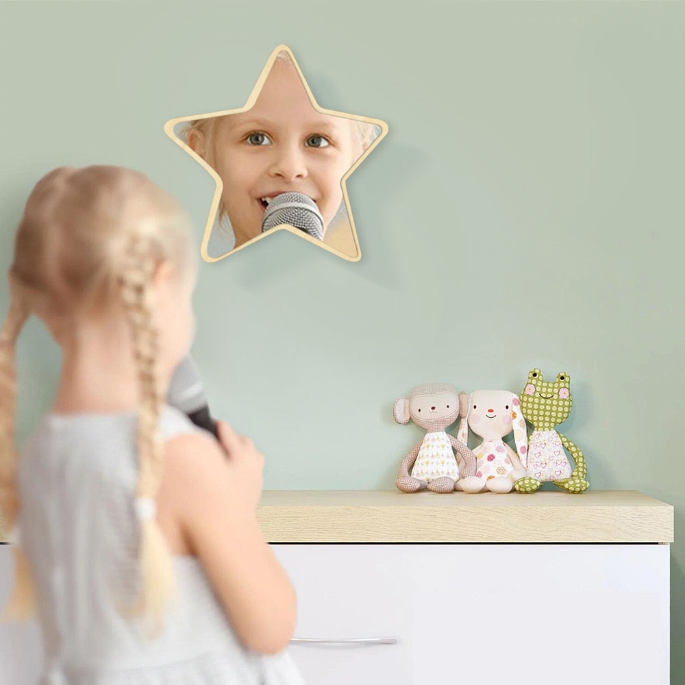 Pentastar Shaped Wall Mirror Five-pointed Star Acrylic Safety Mirror With Wood Back Children Kid Room by Woody Signs Co. - Handmade Crafted Unique Wooden Creative
