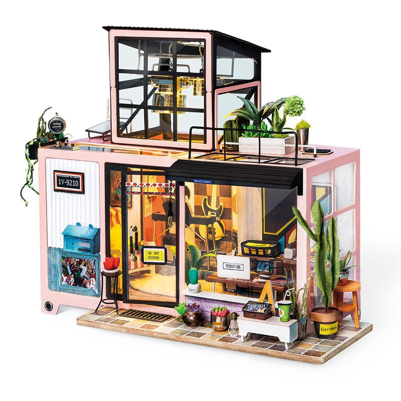 New DIY Kevin's Studio with Furniture Miniature Wooden Doll House DG13 by Woody Signs Co. - Handmade Crafted Unique Wooden Creative