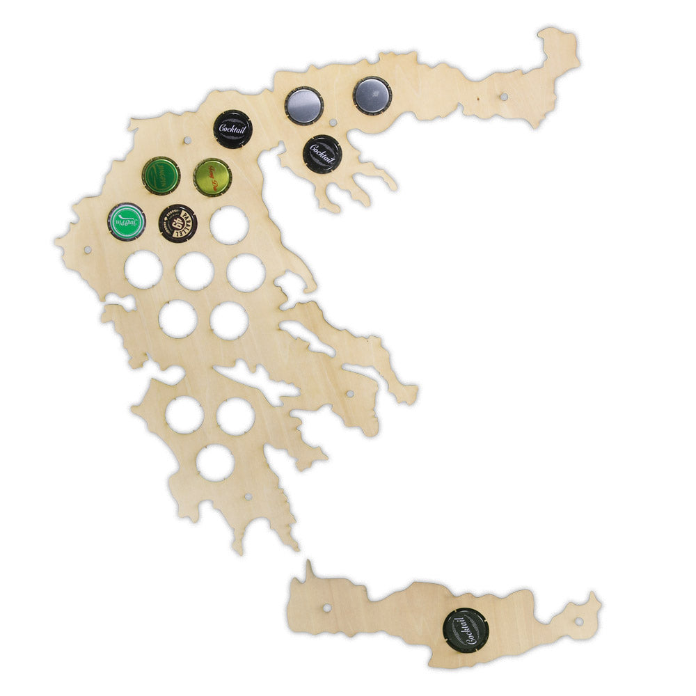 Greek Caps Holder Patriotic Collection Gadgets Greece Bottle Cap Map Wooden Laser Engraved Maps Decoration by Woody Signs Co. - Handmade Crafted Unique Wooden Creative