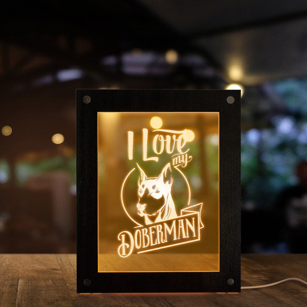 I Love My Doberman Customized Picture Frame Lamp Portrait Dig Breed Photo Frame Kid Room Bedside Sleepy Accent Lamp by Woody Signs Co. - Handmade Crafted Unique Wooden Creative