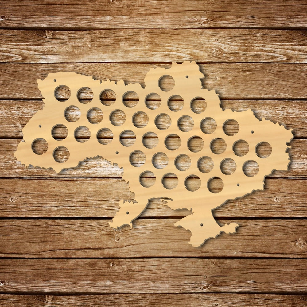 Ukraine Cap Map Pub Bar Wooden Wall Sign Bottle Cap Display Holder Patriotic Ukraine Map Man Cave Lovers Gift by Woody Signs Co. - Handmade Crafted Unique Wooden Creative