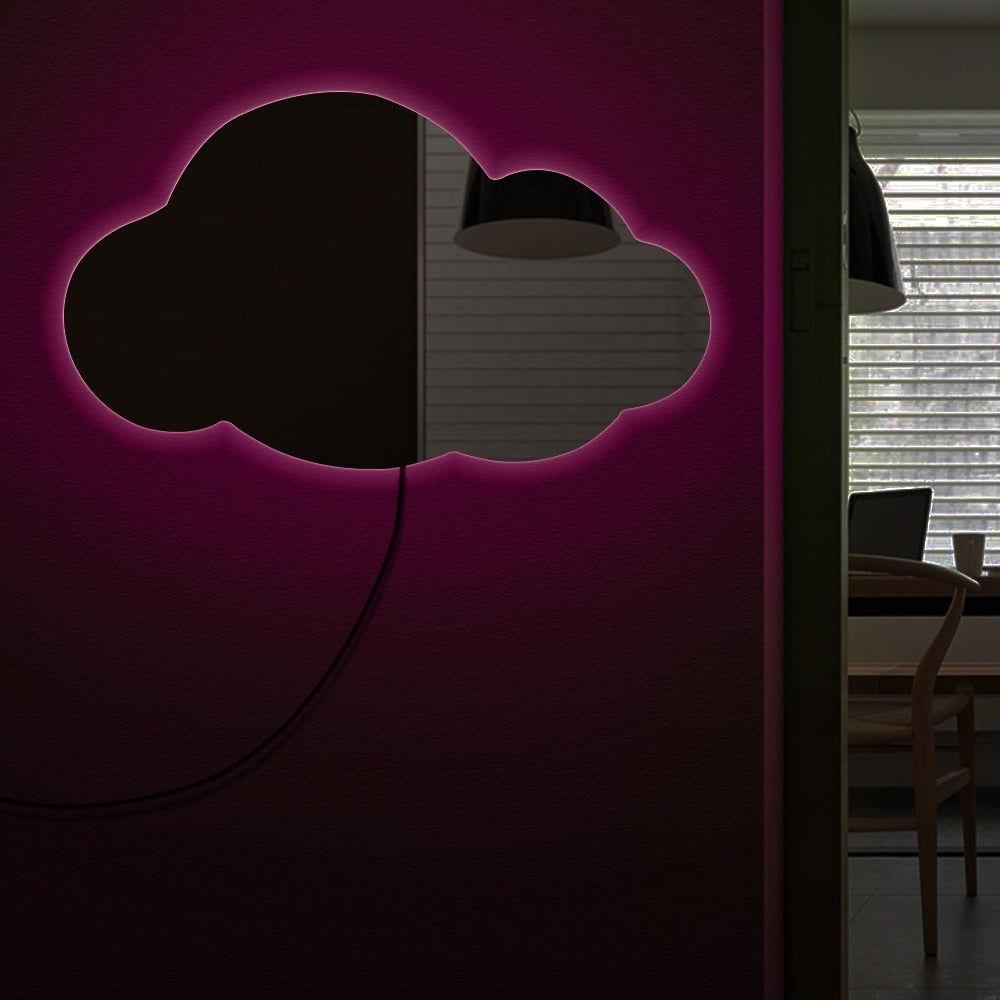 Cloudy Wall Mirror Weather Art Modern Hanging Cloud Mirror Cloud Silhouette Acrylic Mirror With LED Light by Woody Signs Co. - Handmade Crafted Unique Wooden Creative