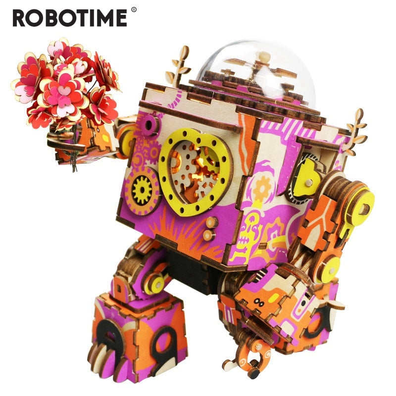 Limited Edition Colorful Robot Wooden DIY 3D Puzzle Game Steampunk Music Box Toy Gift for Children Lover Friends by Woody Signs Co. - Handmade Crafted Unique Wooden Creative