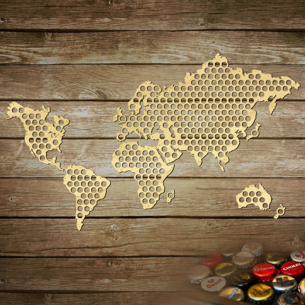 Creative Wooden Crafts World Map Bottle Cap Map Handmade Hanging Map Of The World Modern Lovers by Woody Signs Co. - Handmade Crafted Unique Wooden Creative