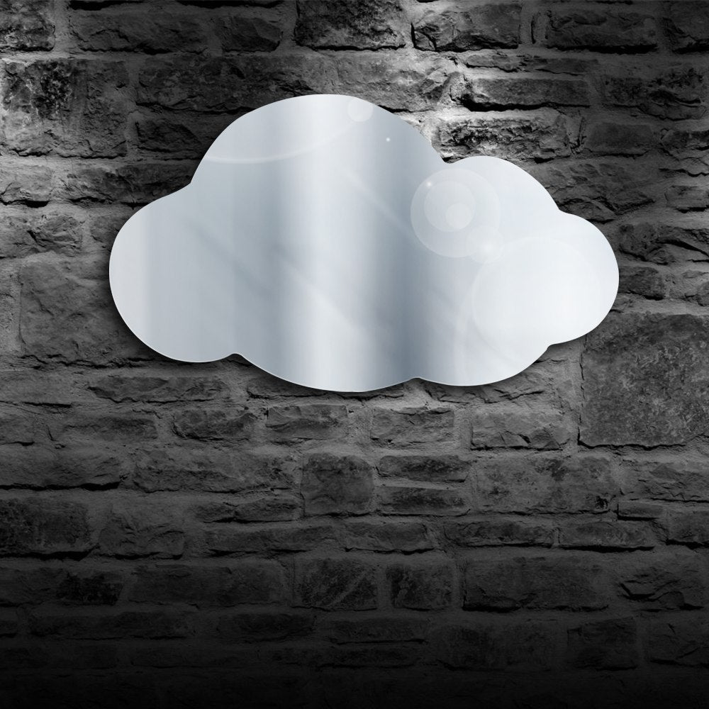Cloudy Wall Mirror Weather Art Modern  Hanging Cloud  Mirror Cloud Silhouette Acrylic Mirror With LED Light by Woody Signs Co. - Handmade Crafted Unique Wooden Creative