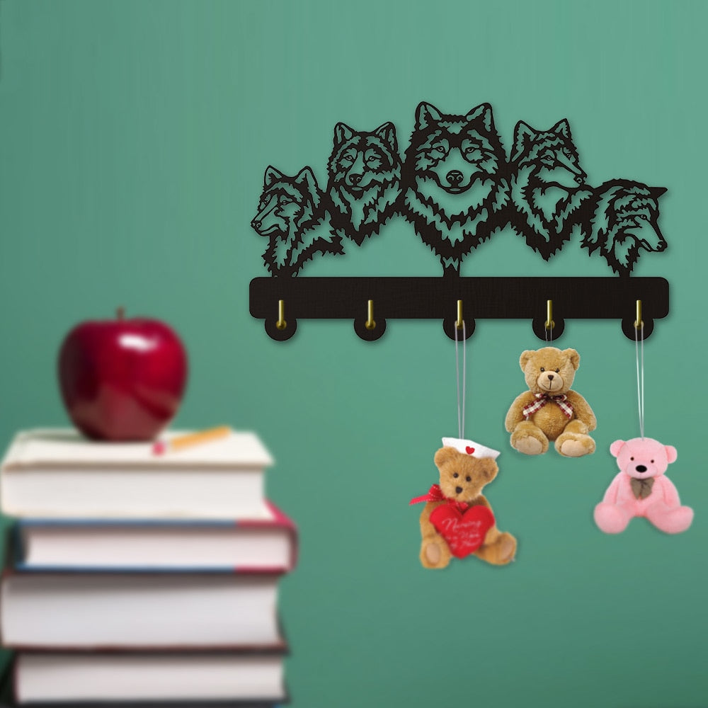 Wildlife Wolf Wall Hanger Wolf Family Clothes Wall Hooks Coat Rack Keys Holder Organizer Hook by Woody Signs Co. - Handmade Crafted Unique Wooden Creative