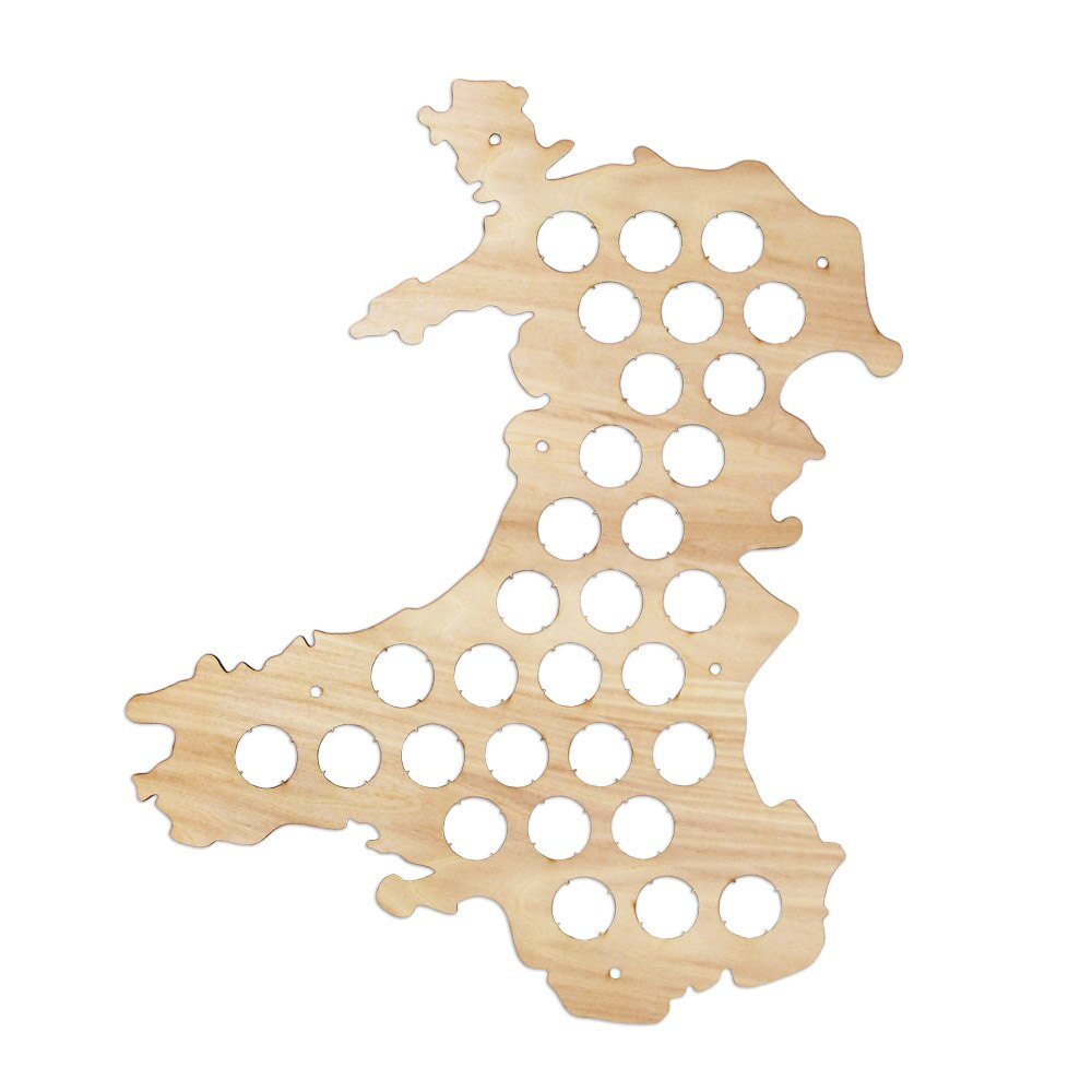 Wales Cap Map Bottle Cap Map Hanging Craft Wooden Cap Map Special Collection for Aficionado by Woody Signs Co. - Handmade Crafted Unique Wooden Creative