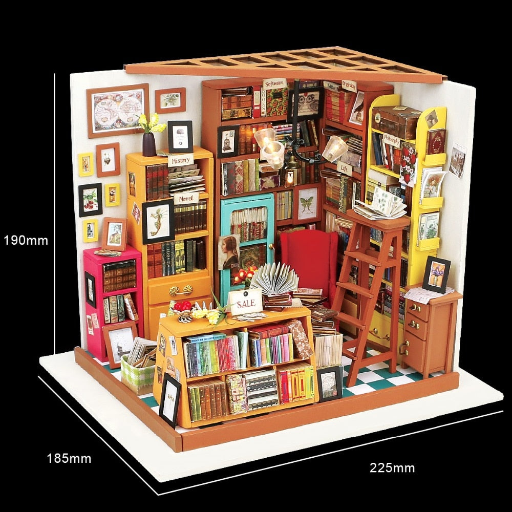 DIY Sam's Study Room with Furniture Miniature Wooden Doll House DG102 (DG102 Study room) by Woody Signs Co. - Handmade Crafted Unique Wooden Creative
