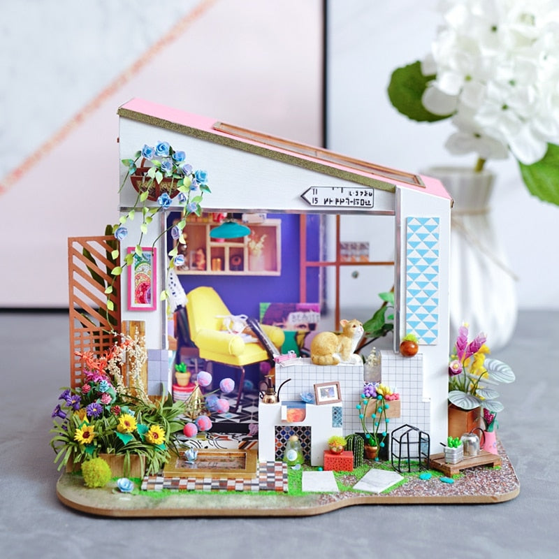 New DIY Lily's Porch with Furniture Miniature Wooden Doll House DG11 by Woody Signs Co. - Handmade Crafted Unique Wooden Creative