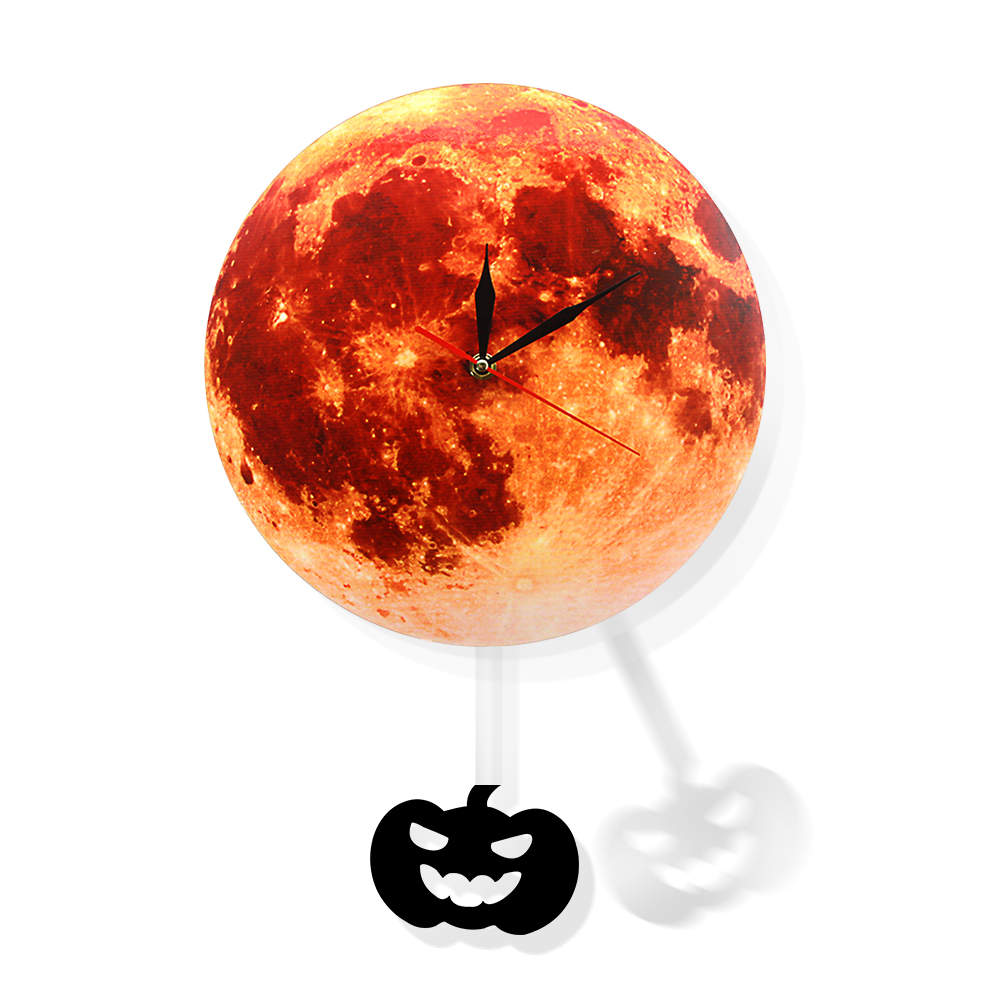 Golden Moon Pendulum Wall Clock Swinging on the Moon Space Galaxy Supermoon Full Moon Clock with Swinging Pendulum by Woody Signs Co. - Handmade Crafted Unique Wooden Creative