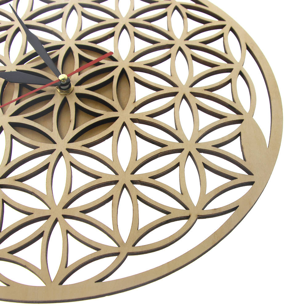 Flower of Life Intersect Rings Geometric Wooden Wall Clock Sacred Geometry Laser Cut Clock Watch Housewarming Gift Room Decor by Woody Signs Co. - Handmade Crafted Unique Wooden Creative