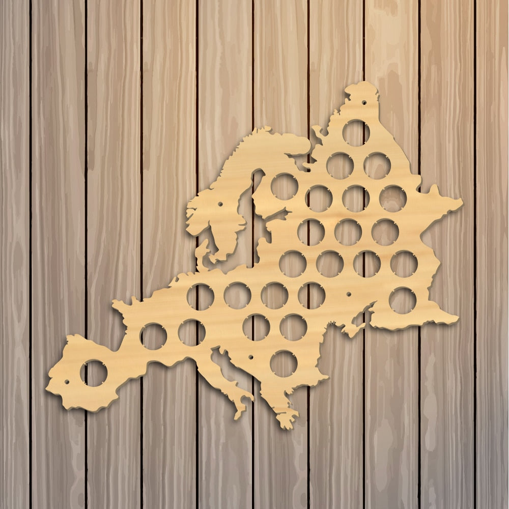 European Cap Map Pub Bar Wooden Wall Sign Bottle Cap Display Holder Euro Wood Map Cap Catcher Man Cave Lover Gift by Woody Signs Co. - Handmade Crafted Unique Wooden Creative