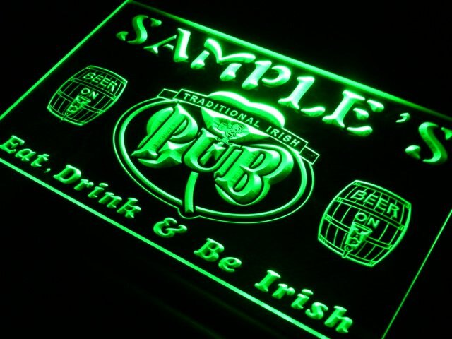 pa Name  Custom Irish Pub Shamrock Bar  Neon Light Signs with On/Off Switch 7 Colors 4 Sizes by Woody Signs Co. - Handmade Crafted Unique Wooden Creative