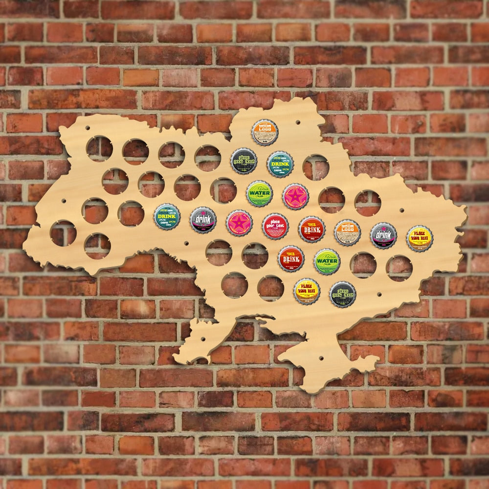 Ukraine Cap Map Pub Bar Wooden Wall Sign Bottle Cap Display Holder Patriotic Ukraine Map Man Cave Lovers Gift by Woody Signs Co. - Handmade Crafted Unique Wooden Creative