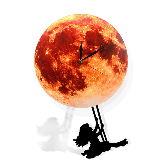 Golden Moon Pendulum Wall Clock Swinging on the Moon Space Galaxy  Supermoon Full Moon Clock with Swinging Pendulum by Woody Signs Co. - Handmade Crafted Unique Wooden Creative