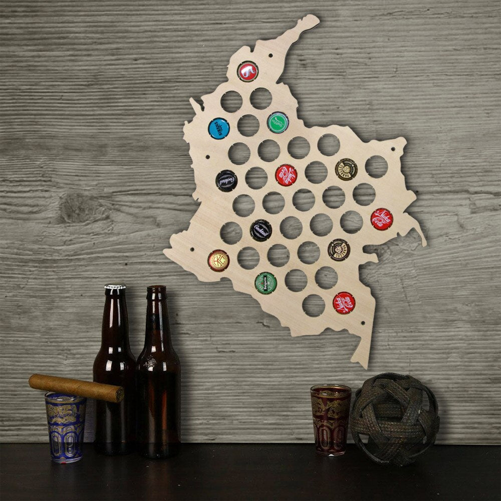 Colombia Cap Map Wooden Bottle Cap Display Map Decorate Map Novelty Wall Mounted Wood Map by Woody Signs Co. - Handmade Crafted Unique Wooden Creative