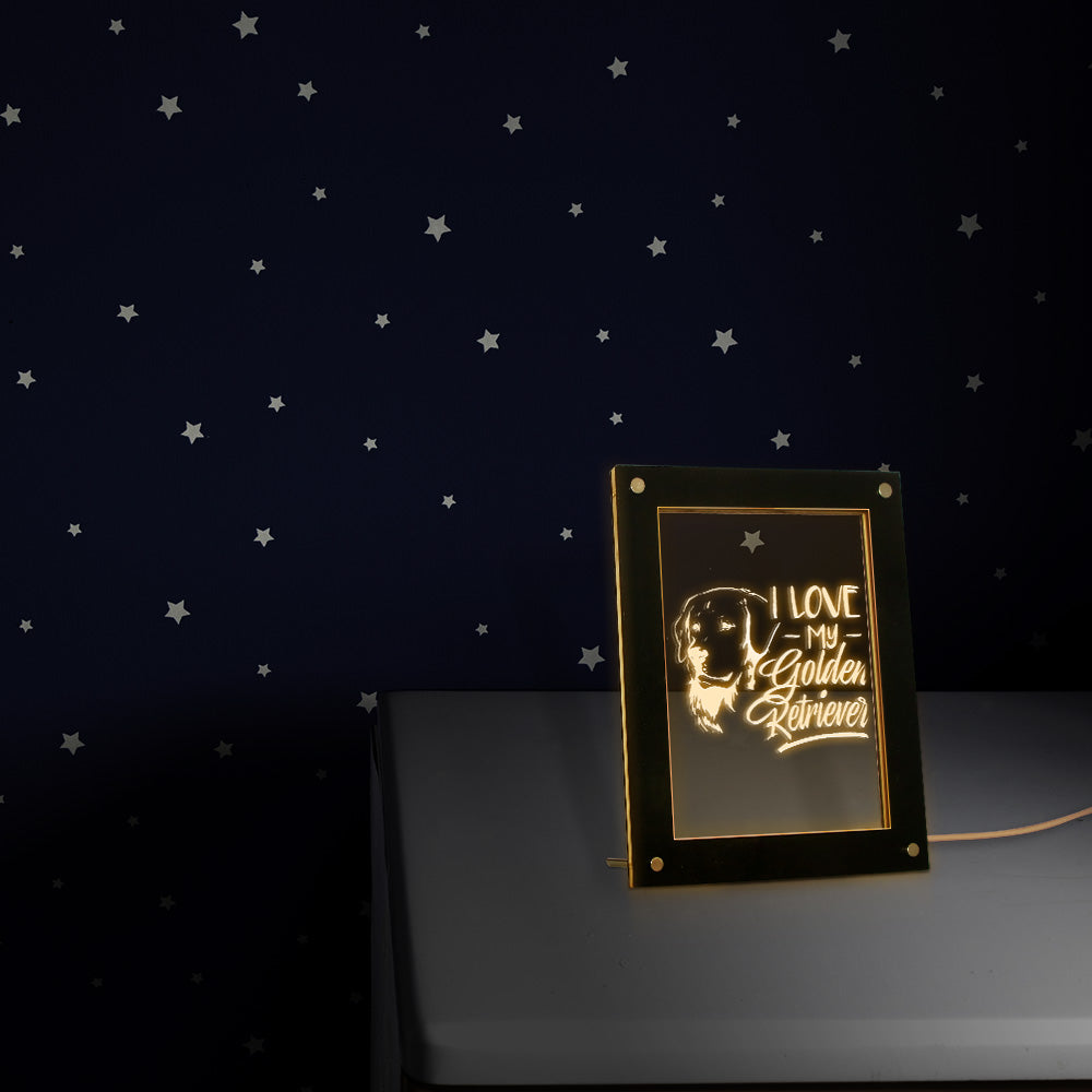 I Love My Golden Retriever Puppy Dog Pet Love Quote LED Lighting Text Photo Frame Wooden LED Night Light Display Picture Frame by Woody Signs Co. - Handmade Crafted Unique Wooden Creative
