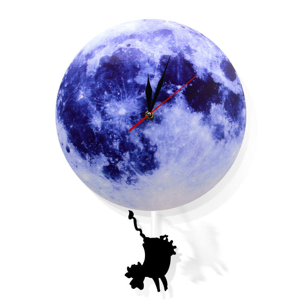 Blue Moon Swinging Pendulum Clock Astronomy Funny Wall Clock Lunar Blue Moon Clock with Swinging Silhouette Pendulum by Woody Signs Co. - Handmade Crafted Unique Wooden Creative