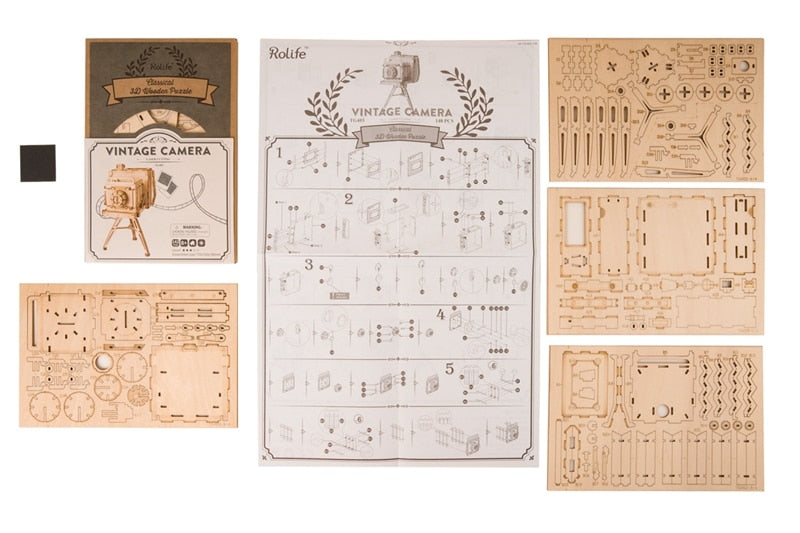DIY 3D Wooden Vintage Camera Puzzle Game Penholder&Gift for Kid Friend Popular TG403 by Woody Signs Co. - Handmade Crafted Unique Wooden Creative