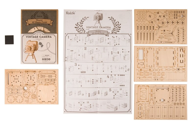 DIY 3D Wooden Vintage Camera Puzzle Game Penholder&Gift for  Kid Friend  Popular  TG403 (Vintage Camera) by Woody Signs Co. - Handmade Crafted Unique Wooden Creative
