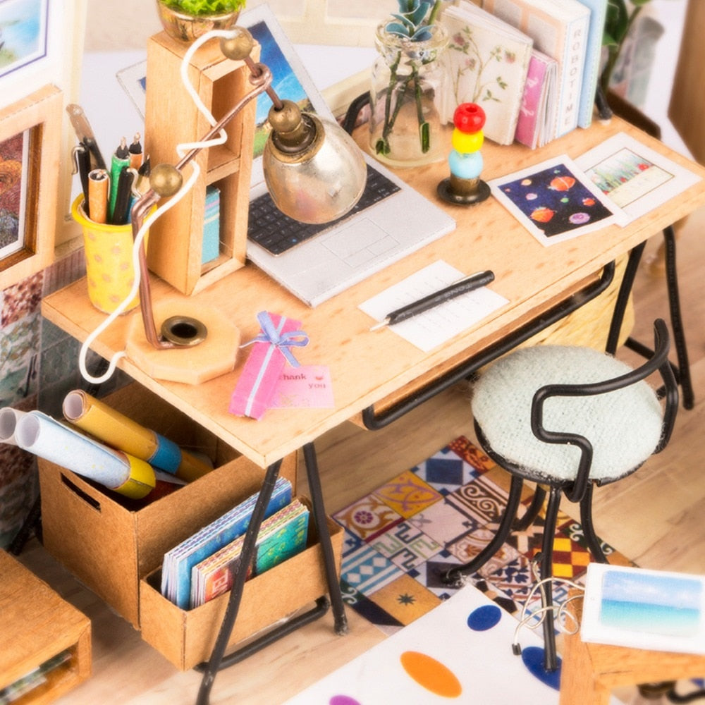 DIY Soho Time with Furnitures Miniature Wooden Doll House Gift DGM01 by Woody Signs Co. - Handmade Crafted Unique Wooden Creative